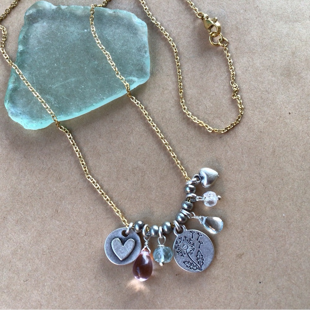 Sundance Charm dandelion heart gemstone Necklace - Picture 3 of 15